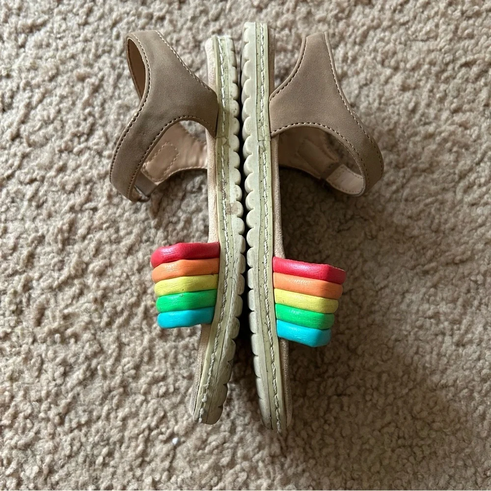 Cat & Jack Tan and Red Sandals Vibrant Rainbow Straps